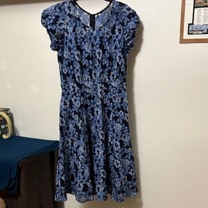 eShakti Black & Light Blue Lace Fit & Flare Dress, Sz 12 custom NWOT, pockets 🪁